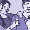 Illustration of a teenager saying no to his friends offering him an electronic cigarette