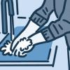 Illustration man feeling distressed washing hands