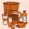 Illustration of products containing caffeine, including coffee and tea Illustration of products containing caffeine, including coffee and tea