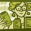 Illustration of a woman looking at supplements in a store Illustration of a woman looking at supplements in a store