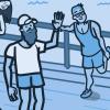 Illustration of a group of people exercising outdoors Illustration of a group of people exercising outdoors