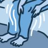Illustration of a woman sitting on the edge of her bed with restless legs Illustration of a woman sitting on the edge of her bed with restless legs