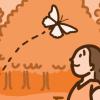 Illustration of a woman focusing on a butterfly as her worries float away Illustration of a woman focusing on a butterfly as her worries float away