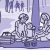 Illustration of families and friends being active together at a park Illustration of families and friends being active together at a park