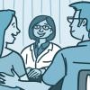 Illustration of a couple talking to doctor Illustration of a couple talking to doctor