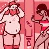 Illustration of a man and a woman rinsing off in a shower on the beach Illustration of a man and a woman rinsing off in a shower on the beach