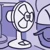 Illustration of a man turning on a fan while getting into bed Illustration of a man turning on a fan while getting into bed