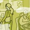 Illustration of people at a restaurant with clouds representing airborne viruses in the air Illustration of people at a restaurant with clouds representing airborne viruses in the air.