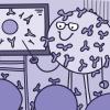Illustration of immune cells being taught by a teacher in a classroom Illustration of immune cells being taught by a teacher in a classroom