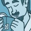 Illustration of a man drinking tea.