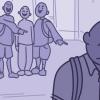 Illustration of a group of kids laughing and pointing at another kid in the school hallway. Illustration of a group of kids laughing and pointing at another kid in the school hallway.