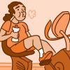 Illustration of a person breathing hard while using an indoor stationary bike.