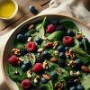 Fresh spinach salad with assorted berries and nuts.