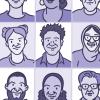 Illustration of a grid with different people’s faces.