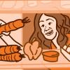 Illustration of a woman picking up a carrot out of the refrigerator Illustration of a woman picking up a carrot out of the refrigerator.
