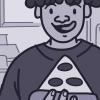 Illustration of a boy licking his lips while eating a slice of pizza Illustration of a boy licking his lips while eating a slice of pizza.