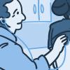 Illustration of a doctor listening to a woman’s lungs with a stethoscope.