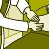 A doctor checking a man's stomach. 