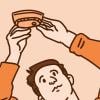 Illustration of person on a ladder changing a smoke detector.