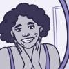 Illustration of a young adult looking in the mirror with acne on her face.