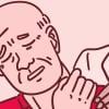 Illustration of a man in pain showing a healthcare provider his neck.