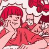 Illustration of a child daydreaming in school while the other kids work at their desks.