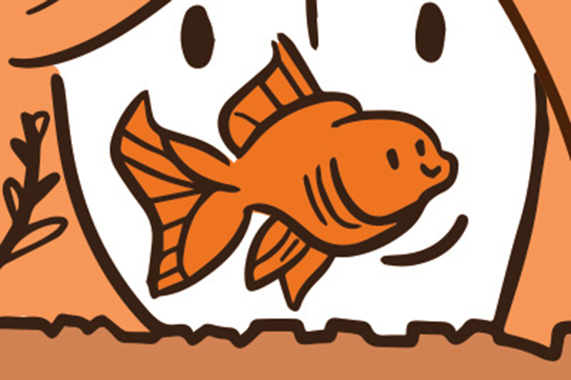 Illustration of woman looking at goldfish
