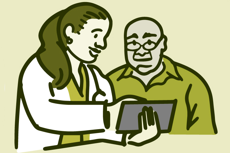 Illustration of a doctor talking with patient