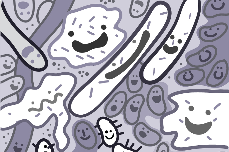 Illustration of a community of microbes