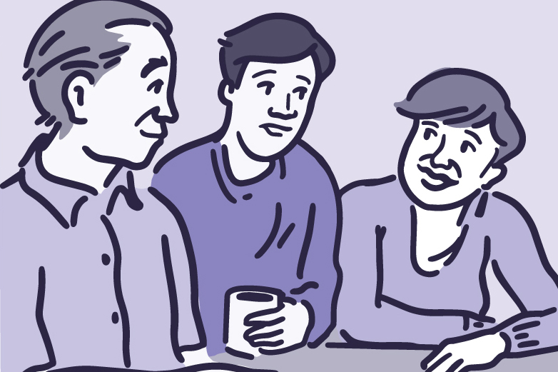Illustration of parents talking with teenage son