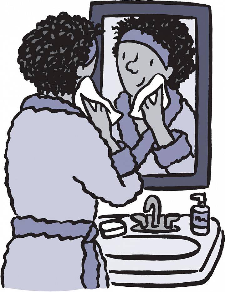 Illustration of woman gently washing her face.