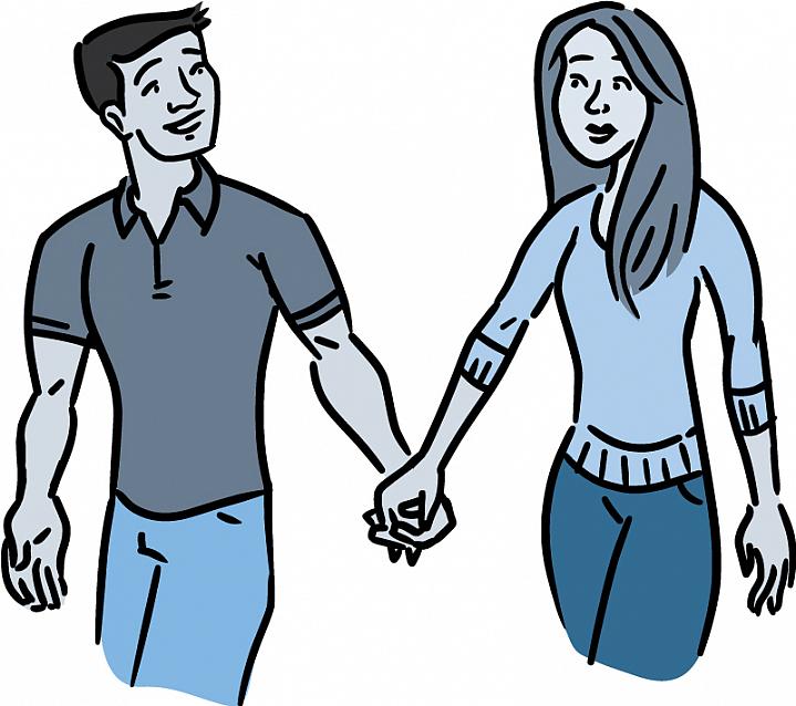 illustration man woman holding hands