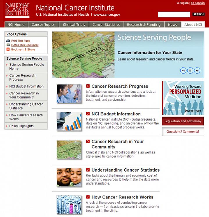 Screenshot of the Science Serving People web site