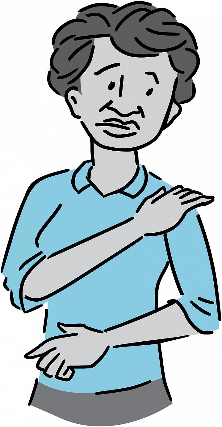 Illustration of a woman rubbing her own shoulder.