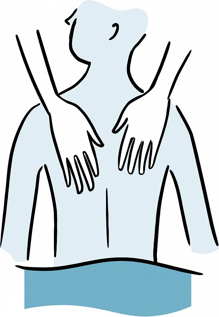 Illustration of hands massaging a person’s back.