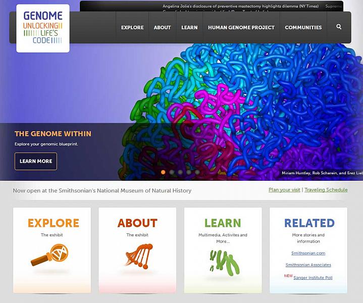 Screen capture of the homepage for the Genome: Unlocking Life’s Code website.