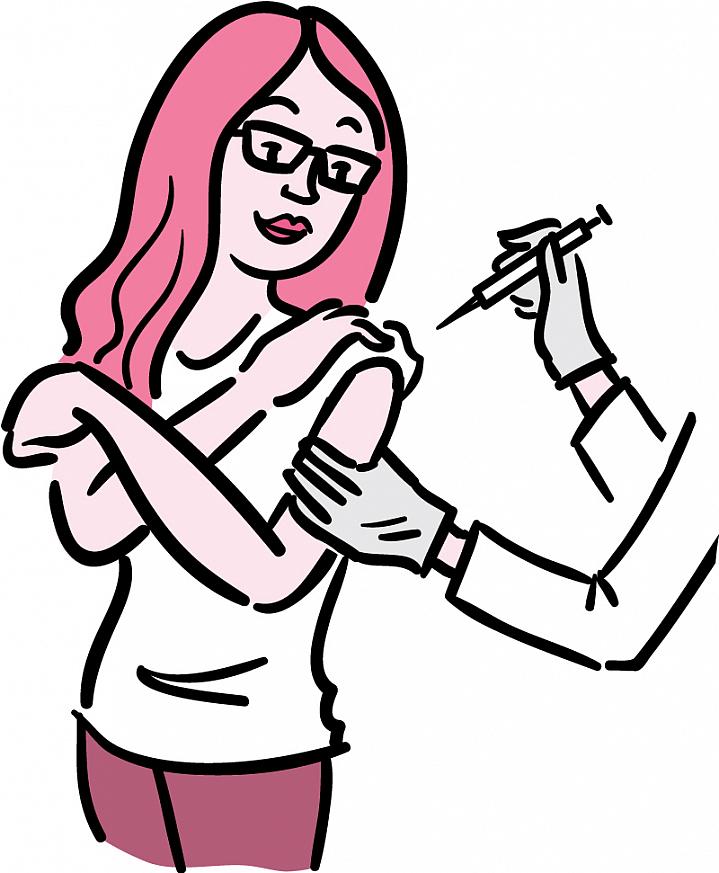 Illustration of a young woman getting vaccinated against HPV.