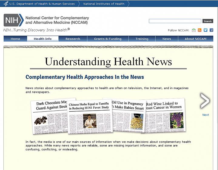 Screen capture of the homepage for the Understanding Health News website.