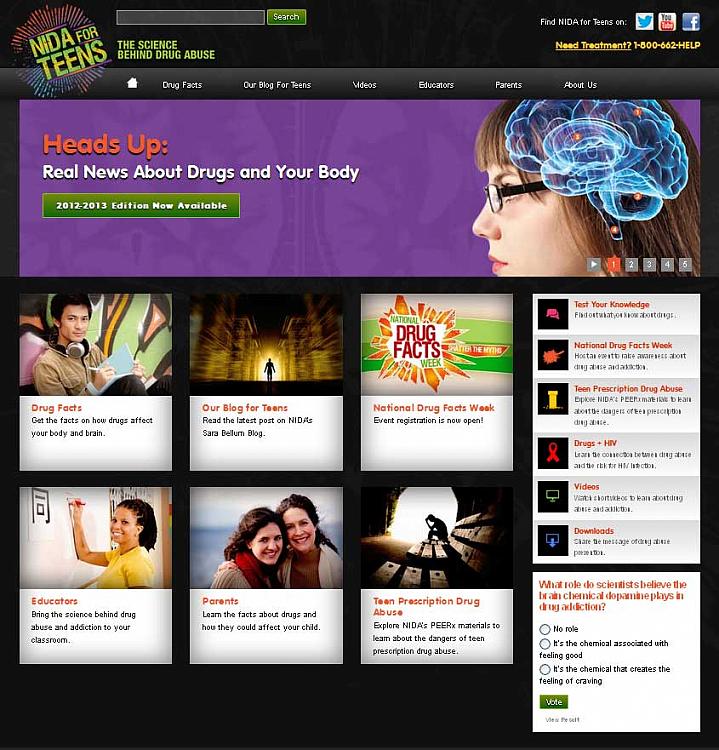 Screen capture of the homepage for the NIDA for Teens website.
