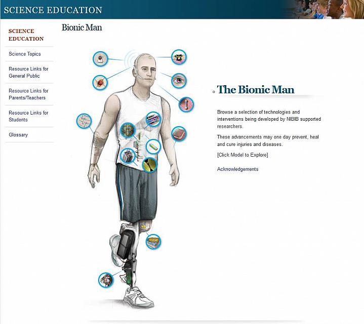 Screen capture of the homepage for the Bionic Man website.
