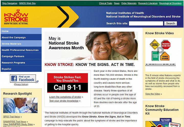 Screen capture of the homepage for the Know Stroke website.