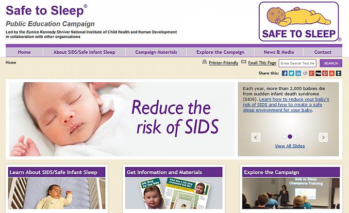 Screen capture of the homepage for the Safe to Sleep website.