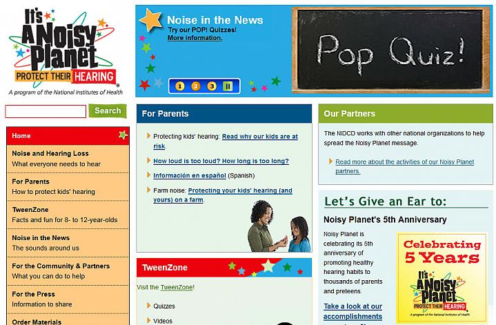 Screen capture of the homepage for It's a Noisy Planet website.