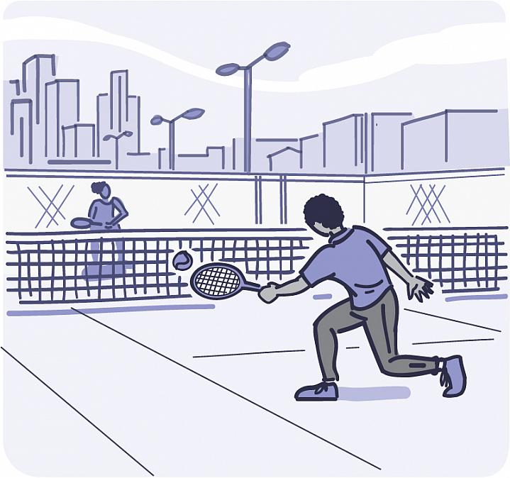 Illustration of 2 people playing tennis.