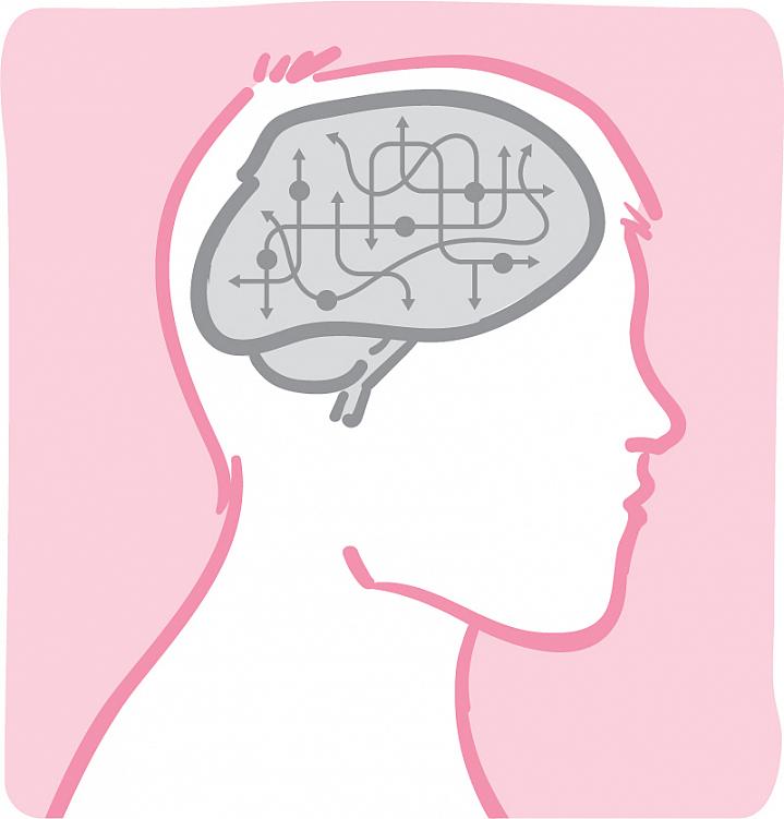 Illustration of circuits and arrows inside a man’s brain.