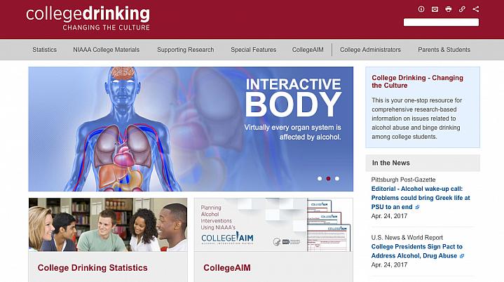 Screen capture of NIH’s College Drinking: Changing the Culture web page.