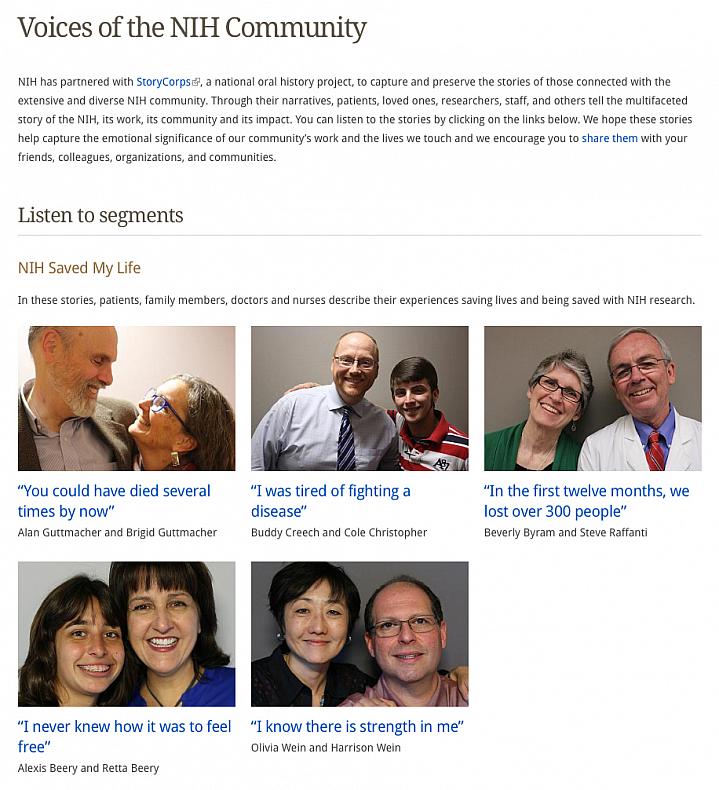 Screen capture of the web page for Voices of the NIH Community.