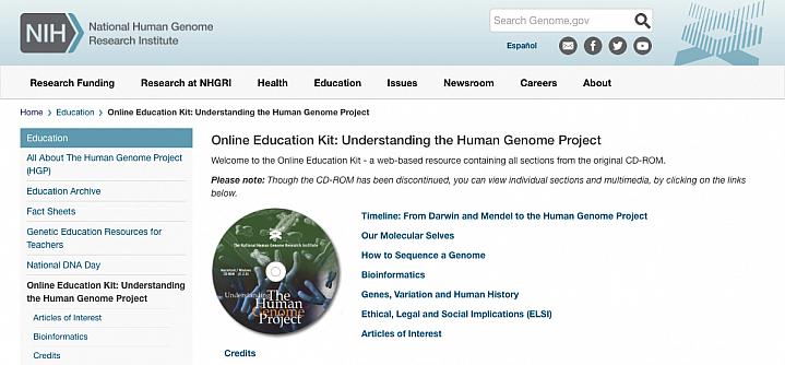 Screen capture of NIH’s Understanding the Human Genome Project website
