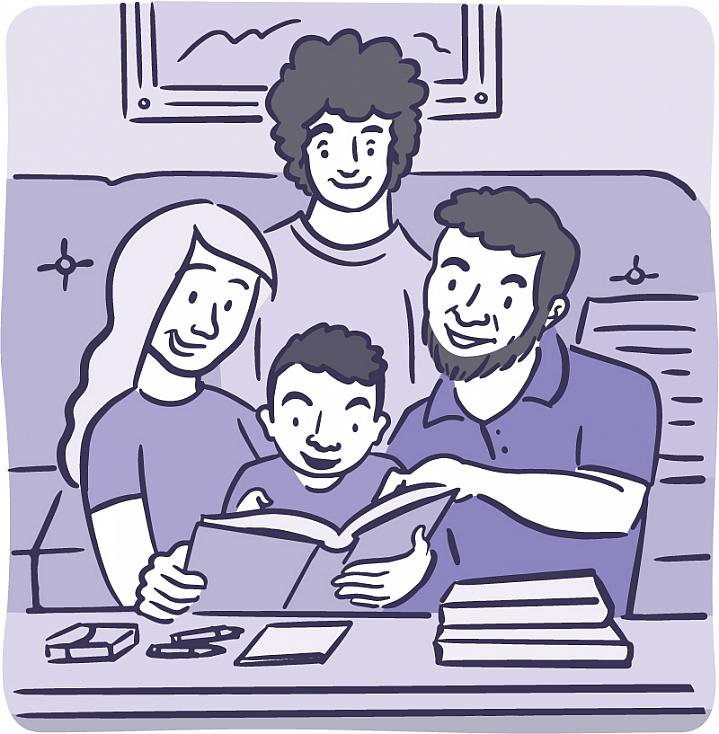 Illustration of family reading with child