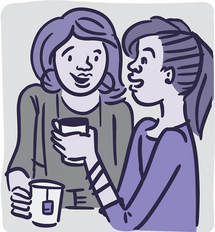 Illustration of peers talking over coffee